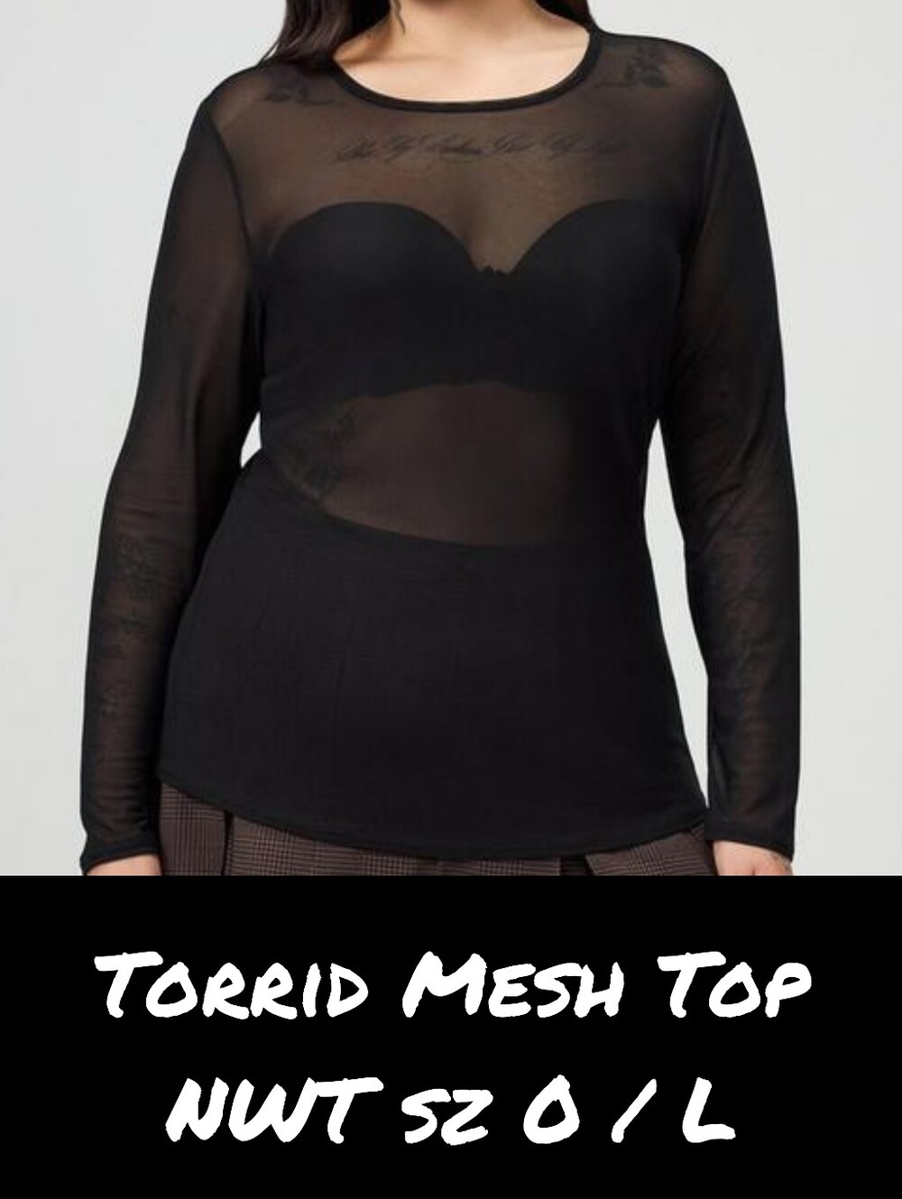 Torrid Black Mesh Sheer Top Sz 0 L/XL NWT Long Sleeve Goth Alt